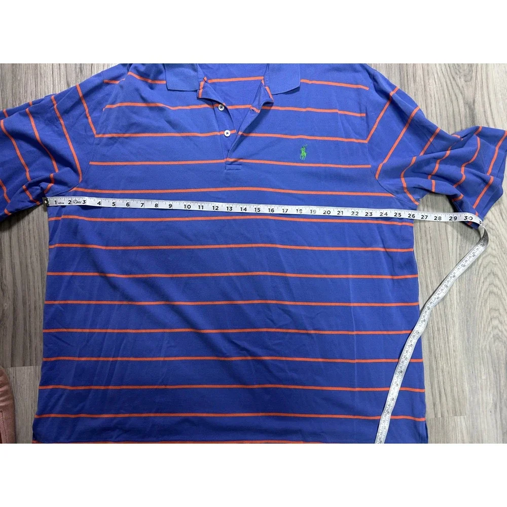 Polo Golf Ralph Laurel‎ Striped Pima Cotton Polo Shirt XXL Blue Orange Striped